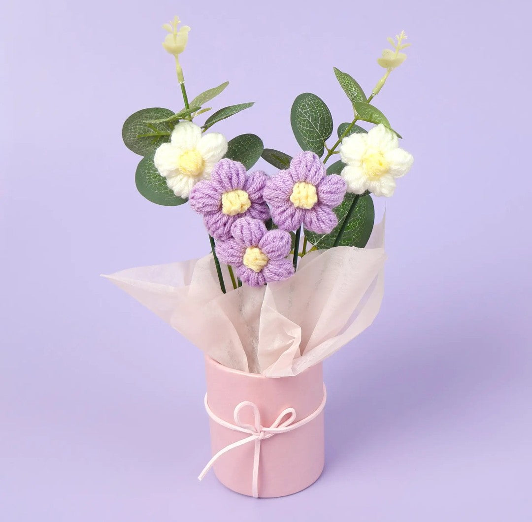 ✨ Purple & White Handmade Wool Flower – Elegant Forever Bloom 🌸