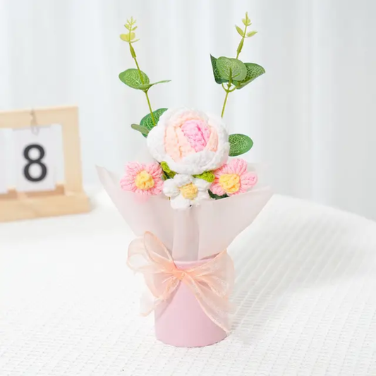 Pink and white colour handmade woolen flower bouquet 💐 make with lots of love 💝