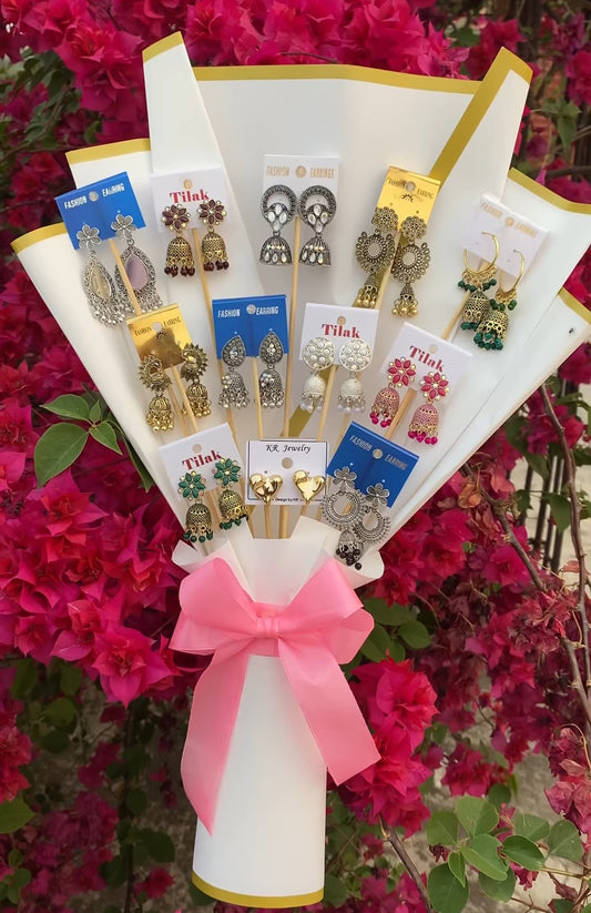 🌷 “Chic Earring Bouquet – Custom Handmade Surprise”