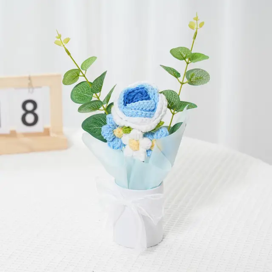Blue and white colour handmade woolen flower bouquet 💐