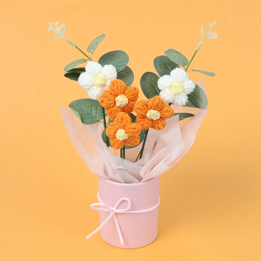 Orange 🧡 and white 🤍 colour handmade woolen flower bouquet 💐