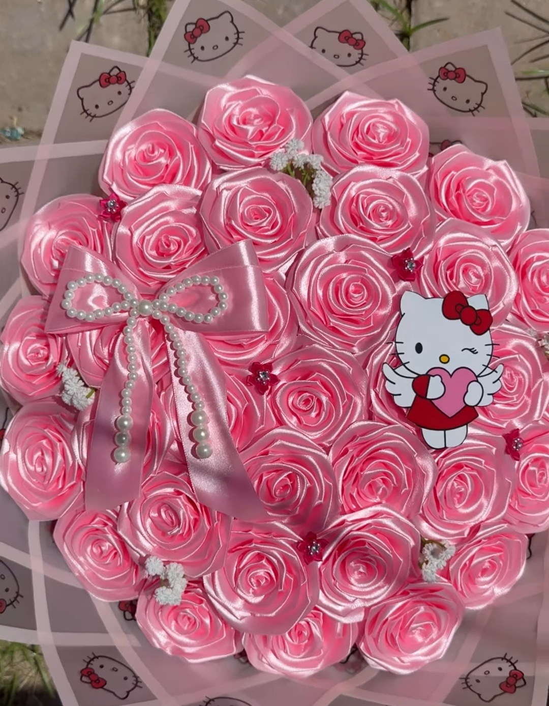 Pink colour handmade ribbon bouquet 💐 simble of love 💝