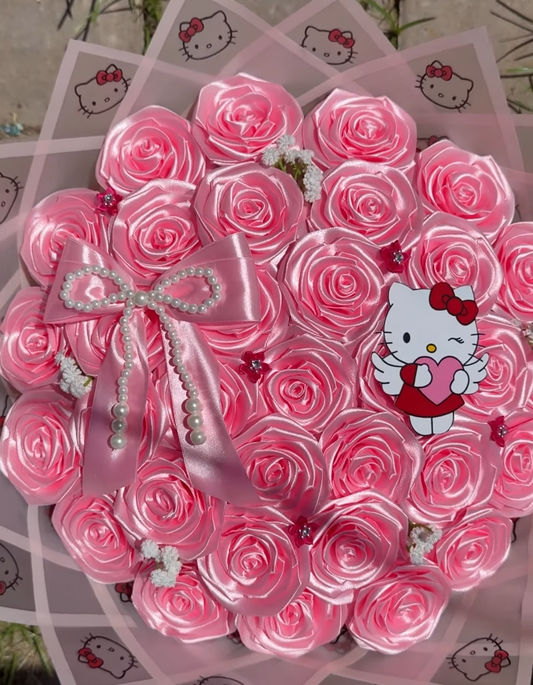 Pink colour handmade ribbon bouquet 💐 simble of love 💝